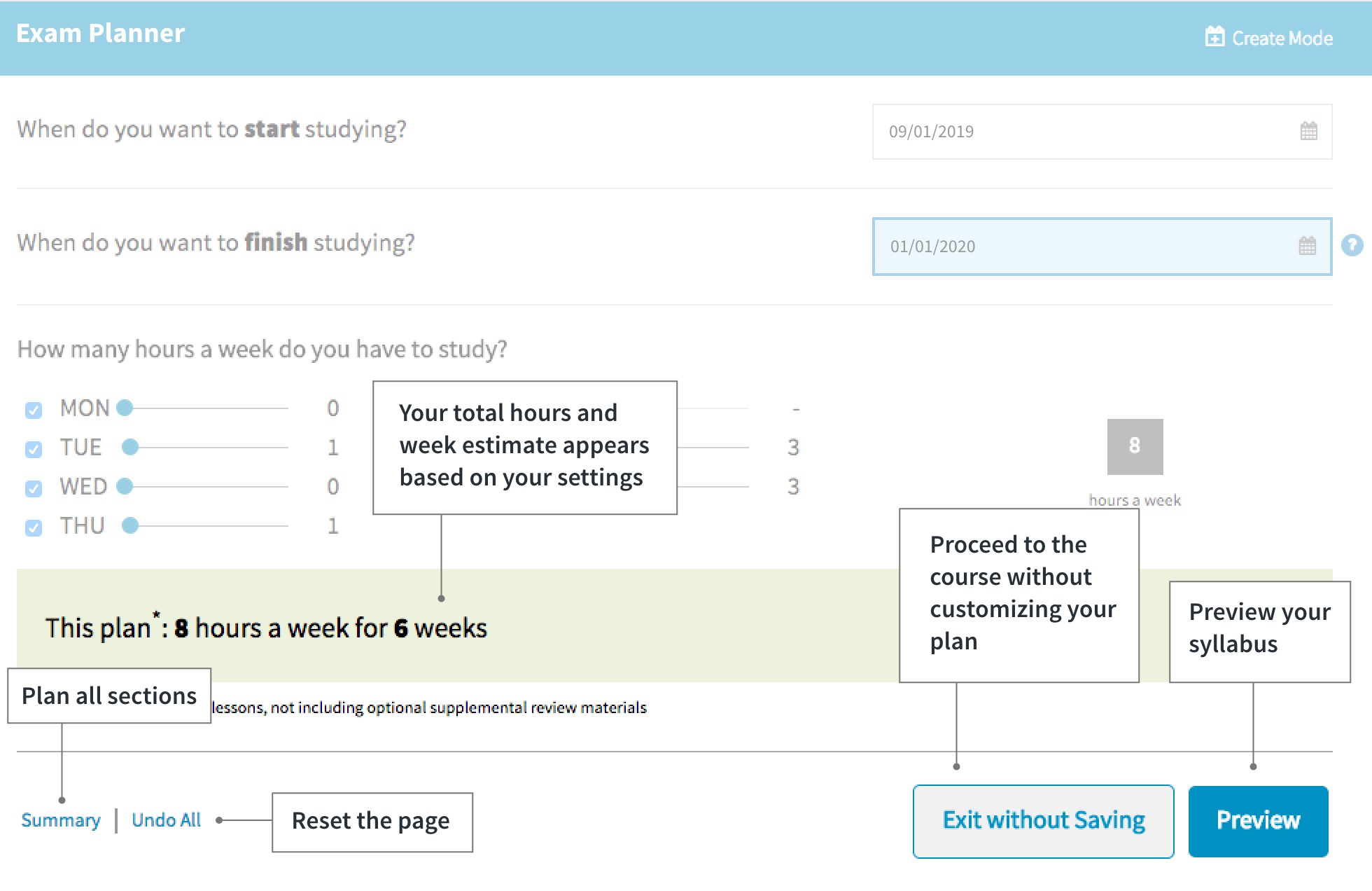 Exam Planner example